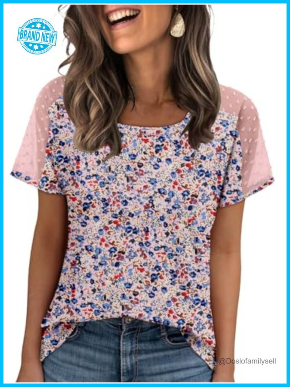 Womens Mesh Sleeve See Through Blouse Square Neck Tunic Top